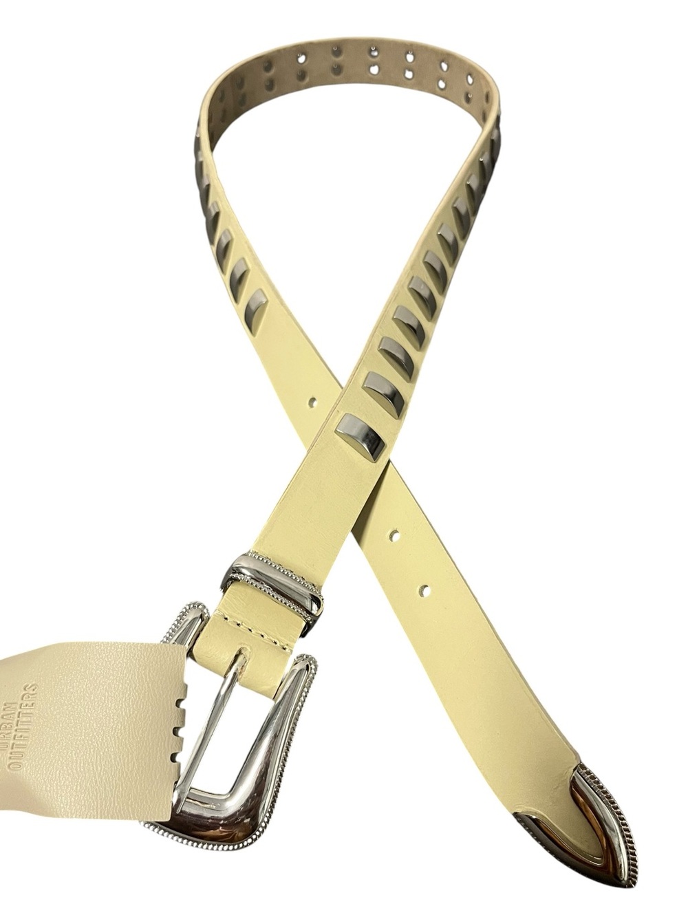 silence + noise Pale Yellow Studded Leather Belt with Silver Hardware